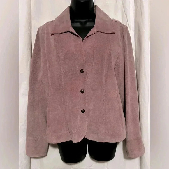 Live a Little EUC Women's Sz M 100% Leather Suede Dusty Rose Snap Front Blazer - Picture 2 of 5